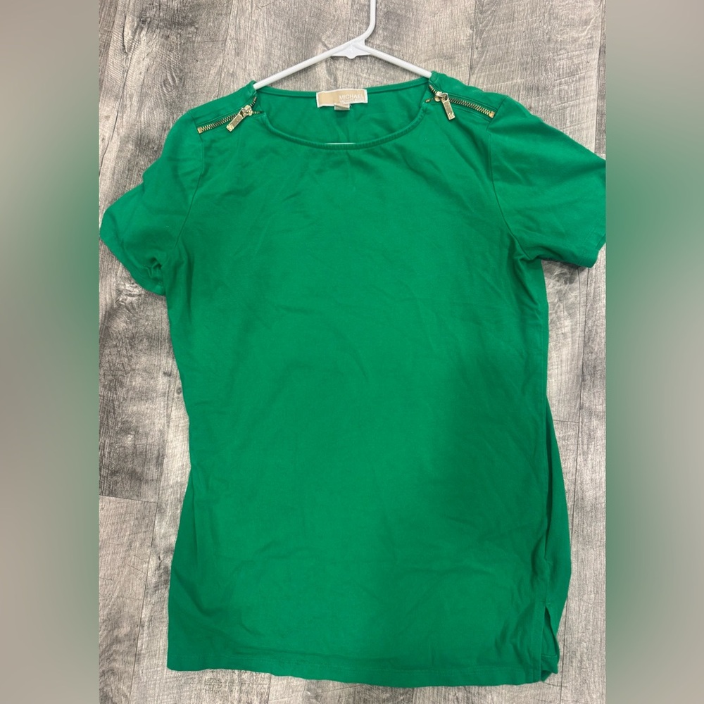 MICHAEL Michael Kors Green Short Sleeve Top with Zipper Details